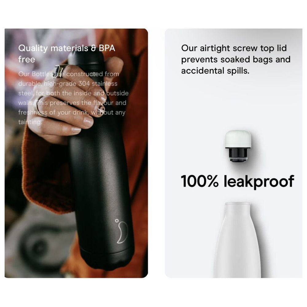 Chillys - Monochrome Stainless Steel Water Bottle - All Black - 500 ml