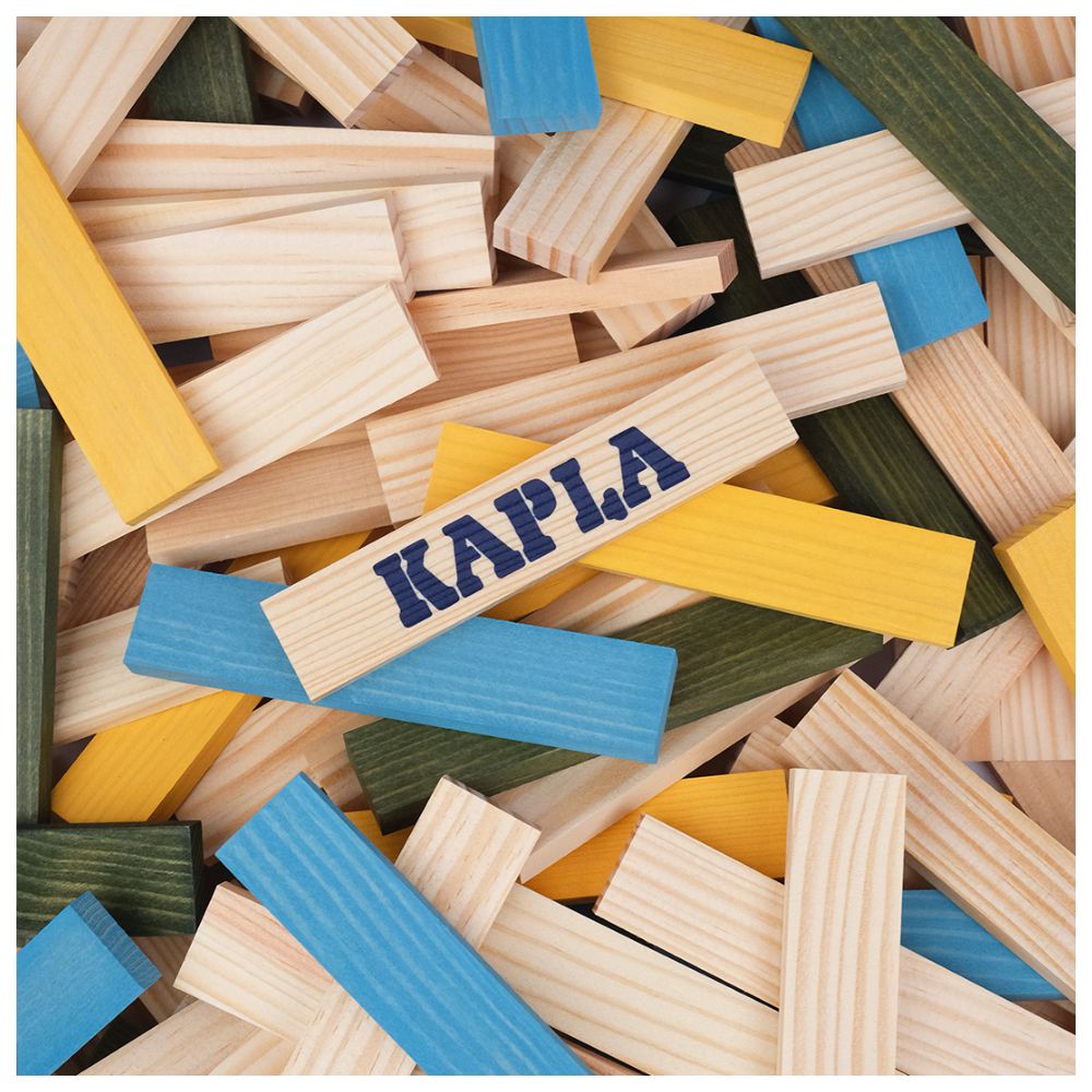 Kapla - Wooden Planks - Natural/Light Blue/YelloWithGreen - 120pcs