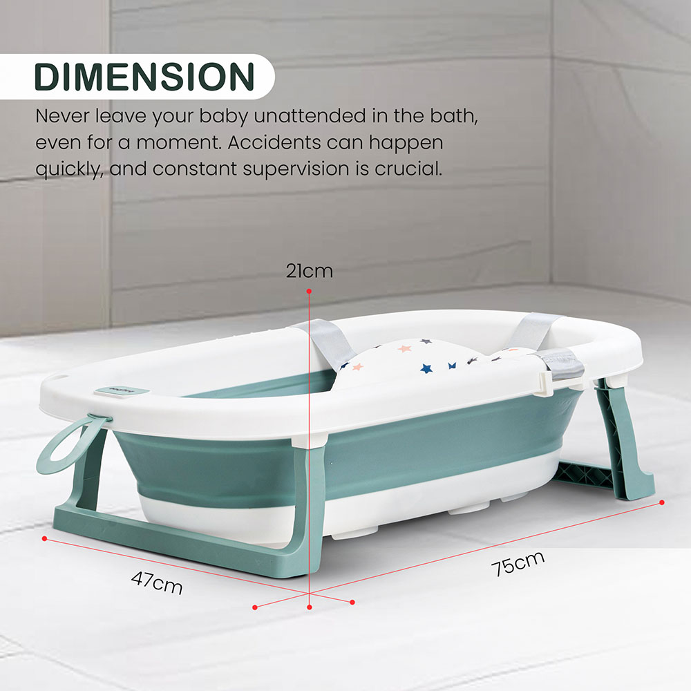 Baybee - Foldable Baby Bath Tub For Kids With Cushion Seat - Green