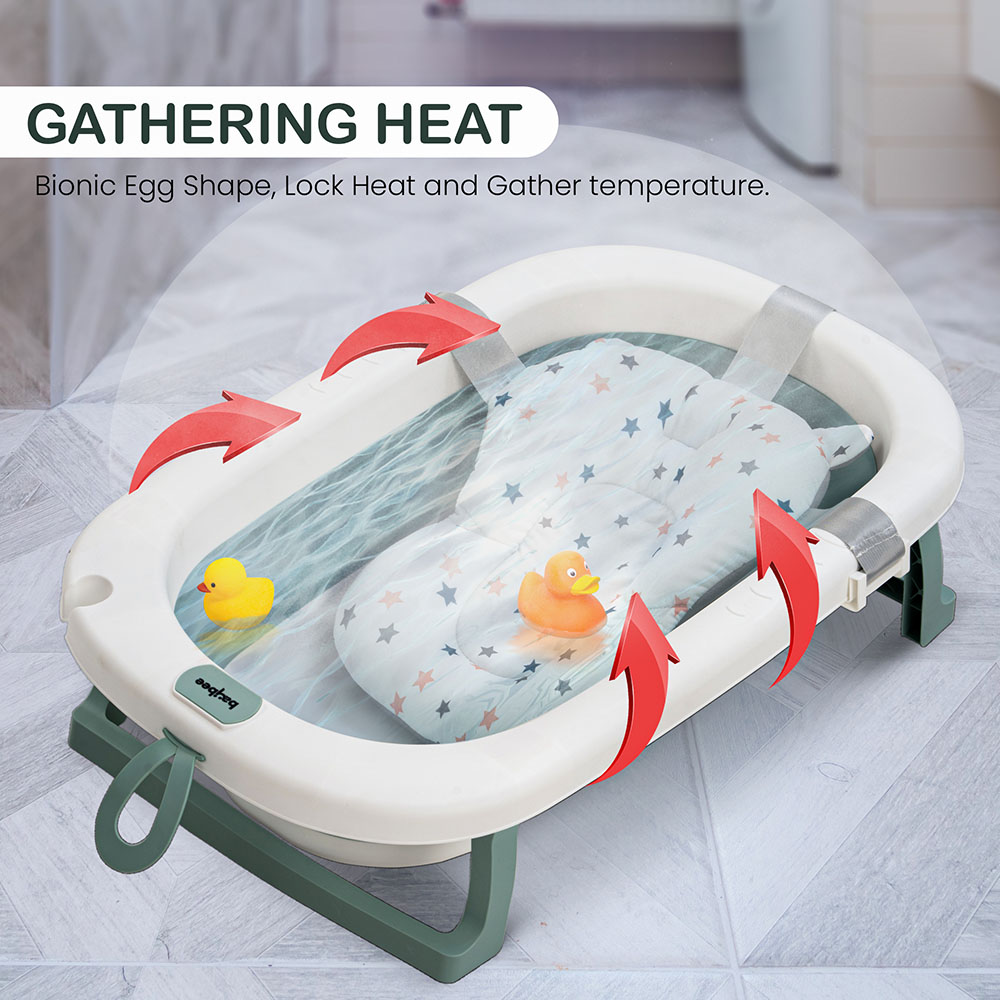 Baybee - Foldable Baby Bath Tub For Kids With Cushion Seat - Green