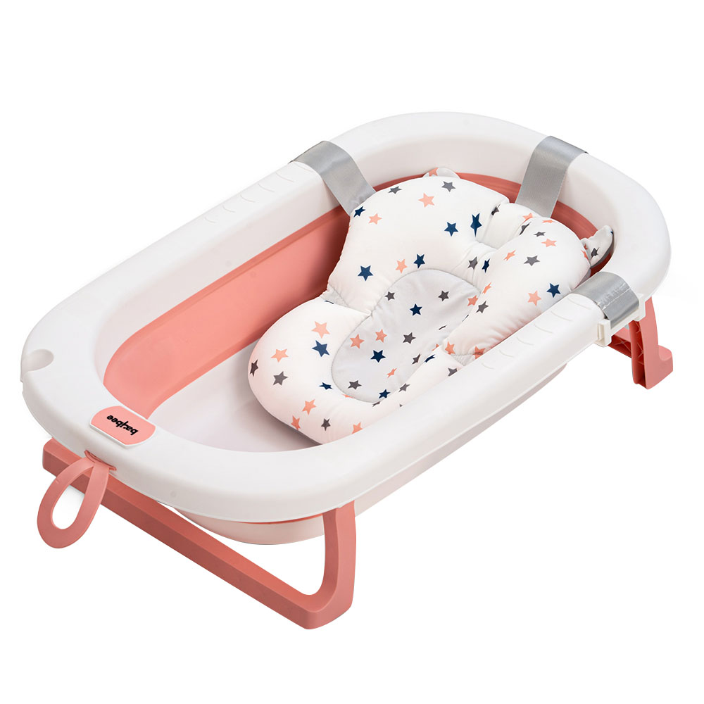 Baybee - Foldable Baby Bath Tub With Cushion Seat - Pink