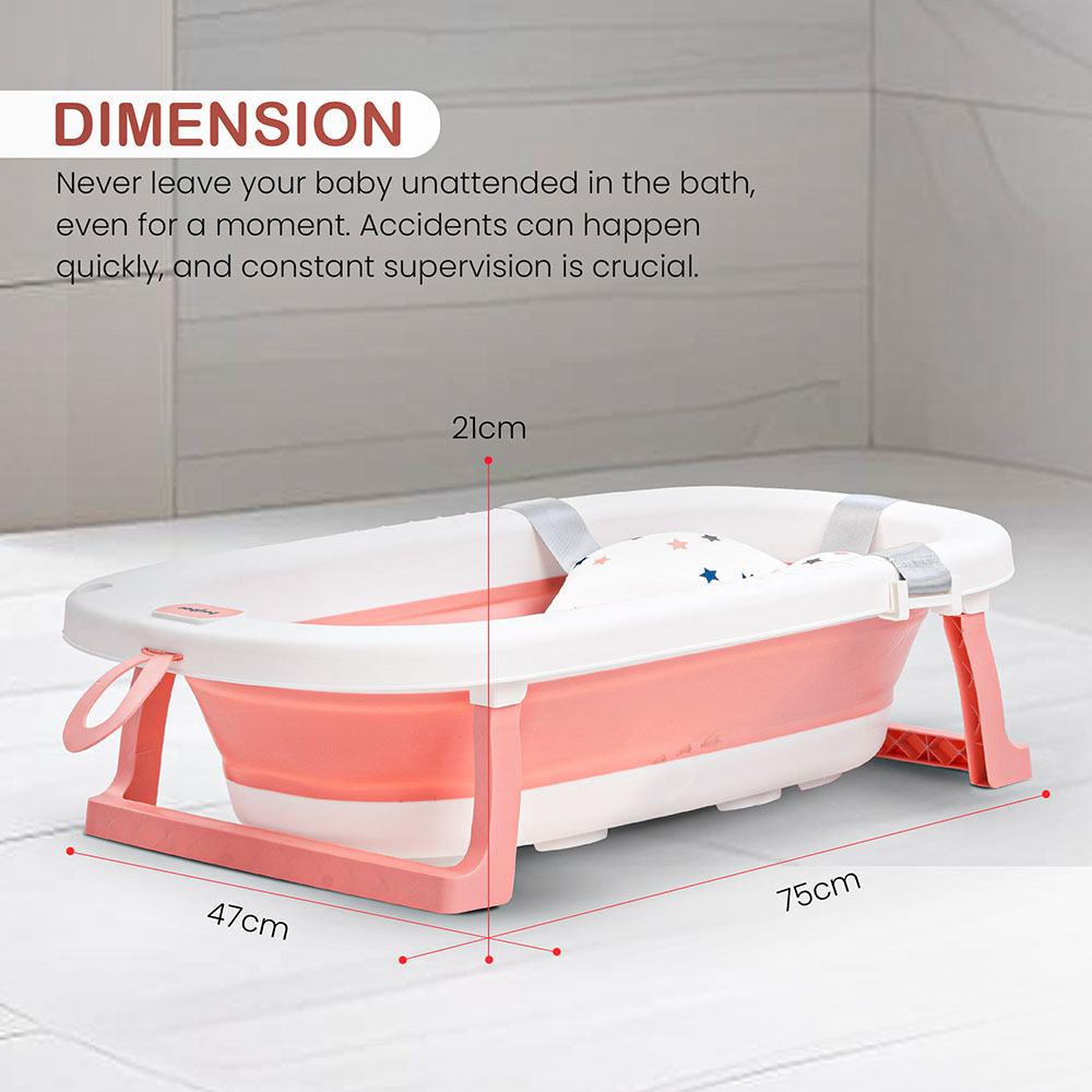 Baybee - Foldable Baby Bath Tub With Cushion Seat - Pink
