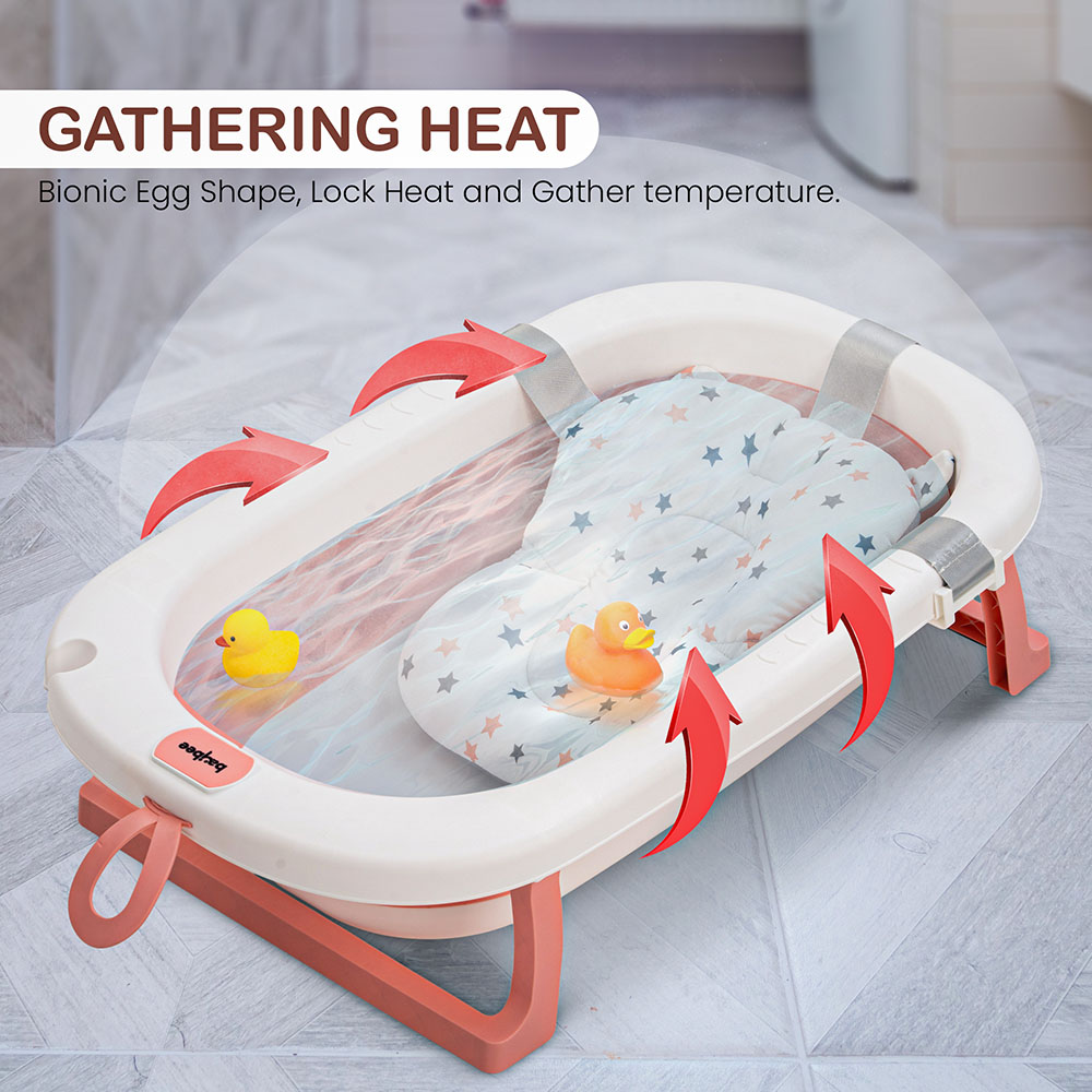 Baybee - Foldable Baby Bath Tub With Cushion Seat - Pink