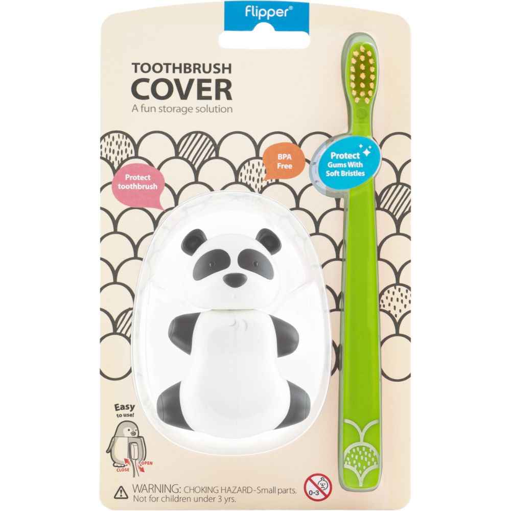 Flipper - Fun Animal Toothbrush With Holder for Kids - Panda (Colour May Vary)