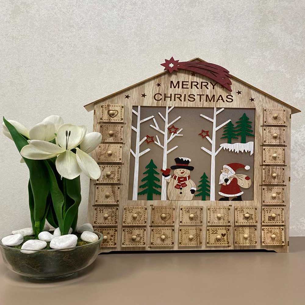 Brain Giggles Led Wooden Christmas Advent Calendar - Brown
