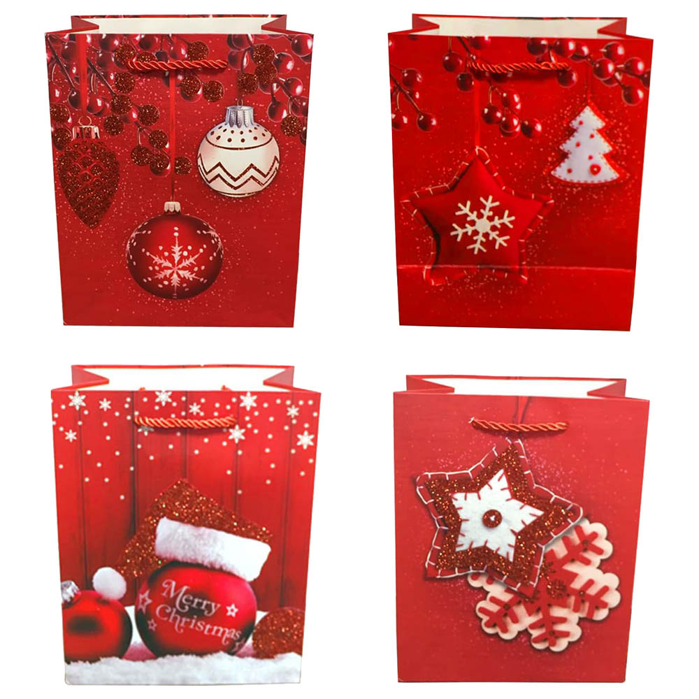 Brain Giggles - 4 Designs Christmas Gift Bag With Handles - 12pcs - 18x23x10 Cm - Red