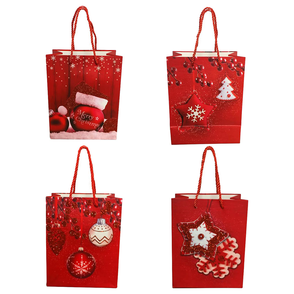 Brain Giggles - 4 Designs Christmas Gift Bag With Handles - 12pcs - 18x23x10 Cm - Red