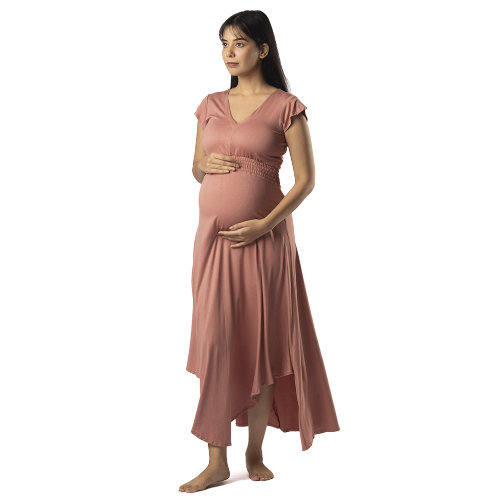 Block Hop - Empire Fit & Flare Dress - Old Rose