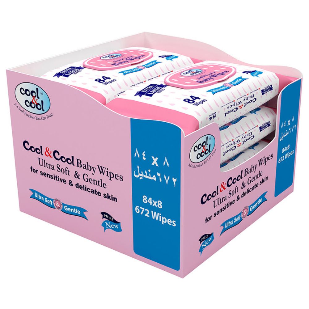 Cool & Cool - Baby Wipes XL 84's x Pack of 8 - 672's