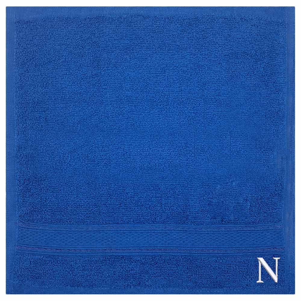 Byft - Letter N Monogrammed Face Towel - 30 x 30 cm - 6pcs - Royal Blue