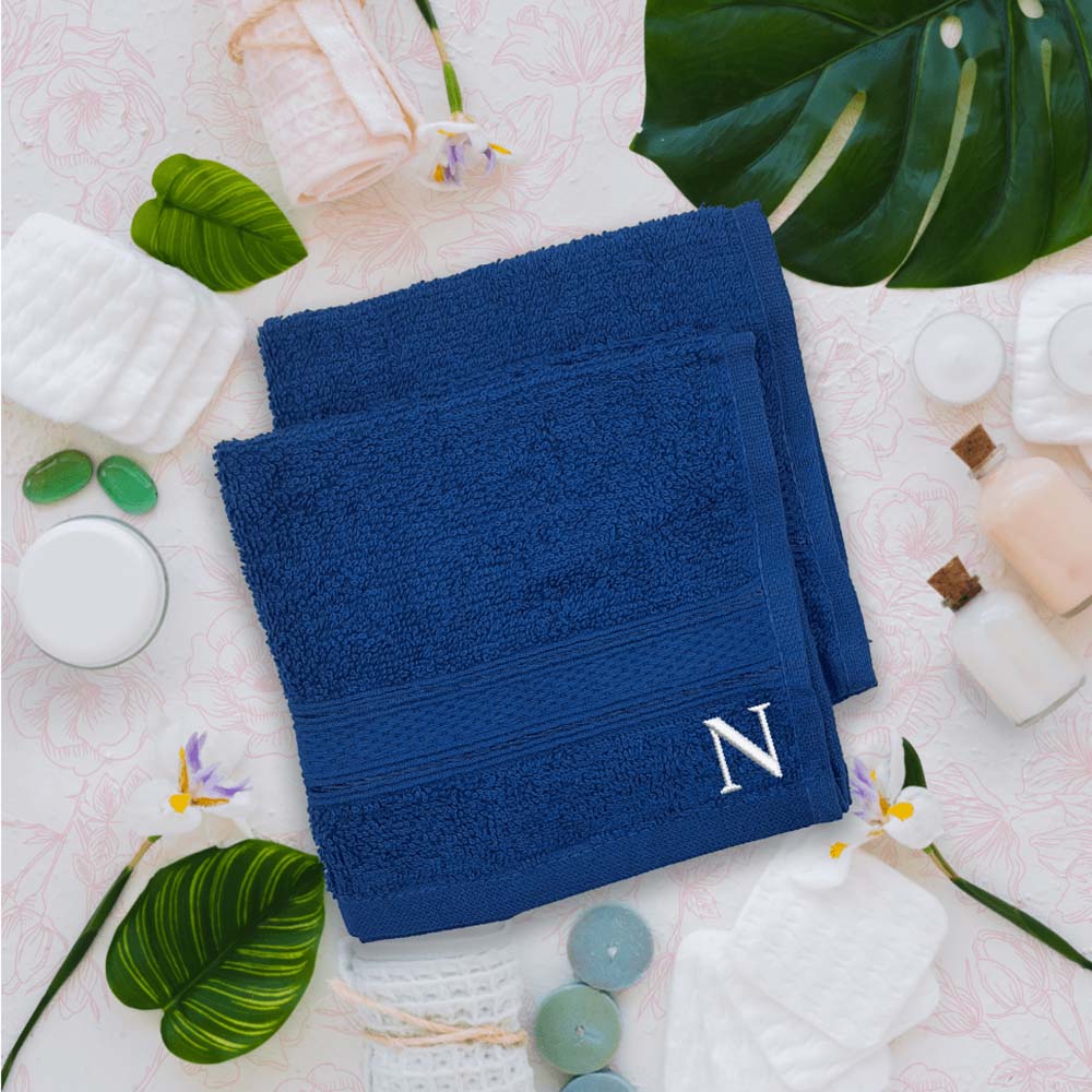 Byft - Letter N Monogrammed Face Towel - 30 x 30 cm - 6pcs - Royal Blue
