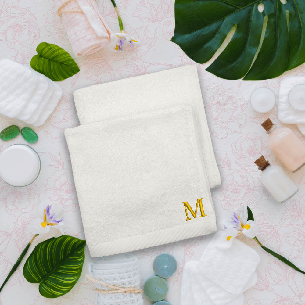 Byft - Letter M Monogrammed Face Towel - 33 x 33 cm - 6pcs - Golden/White