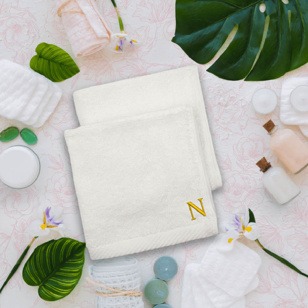 Byft - Letter N Monogrammed Face Towel - 33 x 33 cm - 6pcs - Golden/White