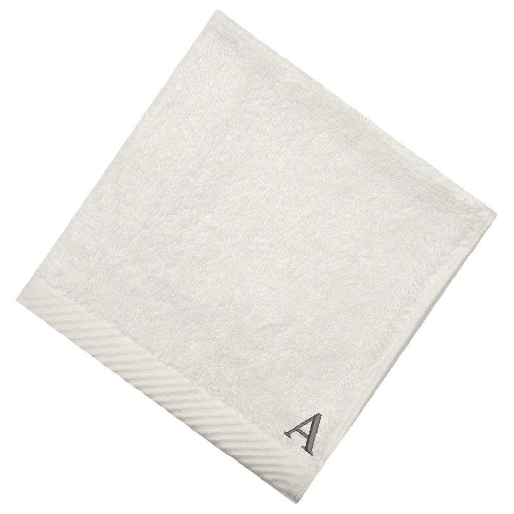 Byft - Letter A Monogrammed Face Towel - 33 x 33 cm - 6pcs - Silver/White