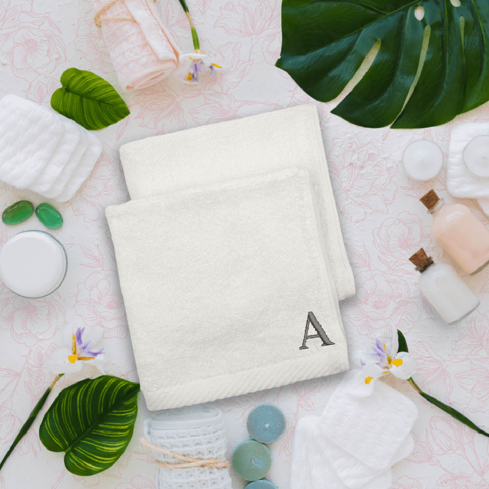 Byft - Letter A Monogrammed Face Towel - 33 x 33 cm - 6pcs - Silver/White
