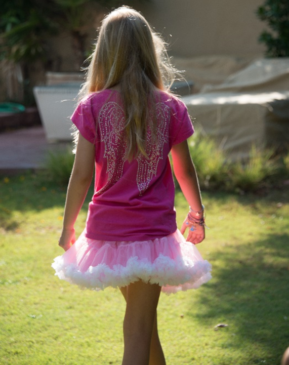 Coochy Coo Tutu Pink Skirt with Border - White
