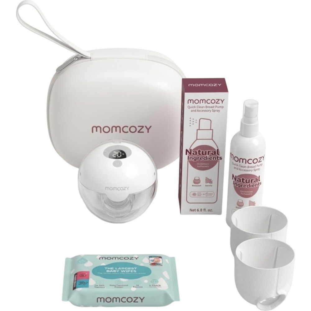 Momcozy - Hands-Free Electric Breast Pump M5 - Grey With Free Pack of 8 Momcozy Wipes, Breast Pump Cleaning Spray And 2 Nursing Disposable Maternity Underwear