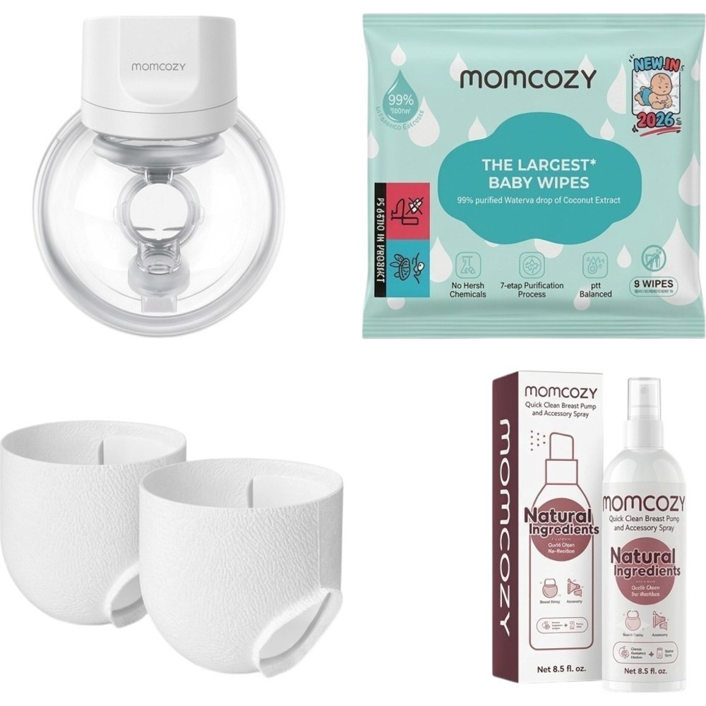 Momcozy - Hands-Free Wearable Breast Pump S12 Pro - White With Free Pack of 8 Momcozy Wipes, Breast Pump Cleaning Spray And 2 Nursing Disposable Maternity Underwear