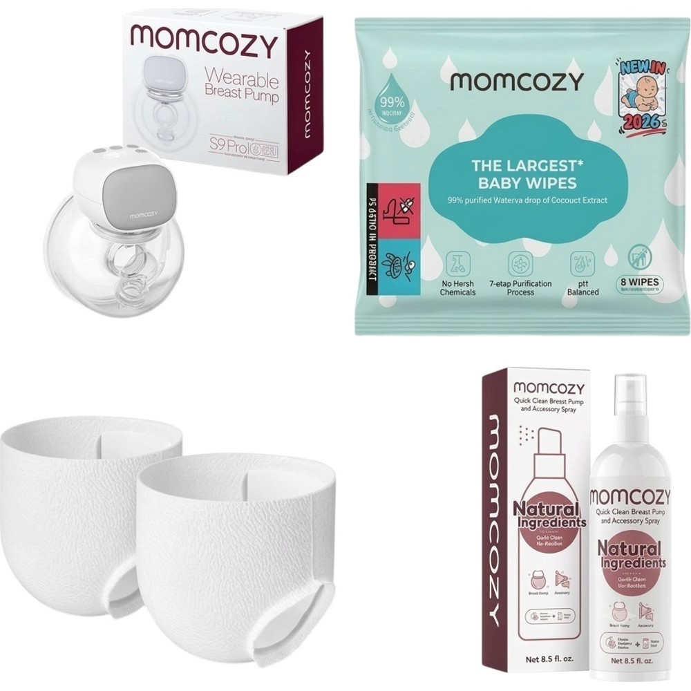 Momcozy - Wearable Electric Breast Pump S9 Pro - Grey With Free Pack of 8 Momcozy Wipes, Breast Pump Cleaning Spray And 2 Nursing Disposable Maternity Underwear