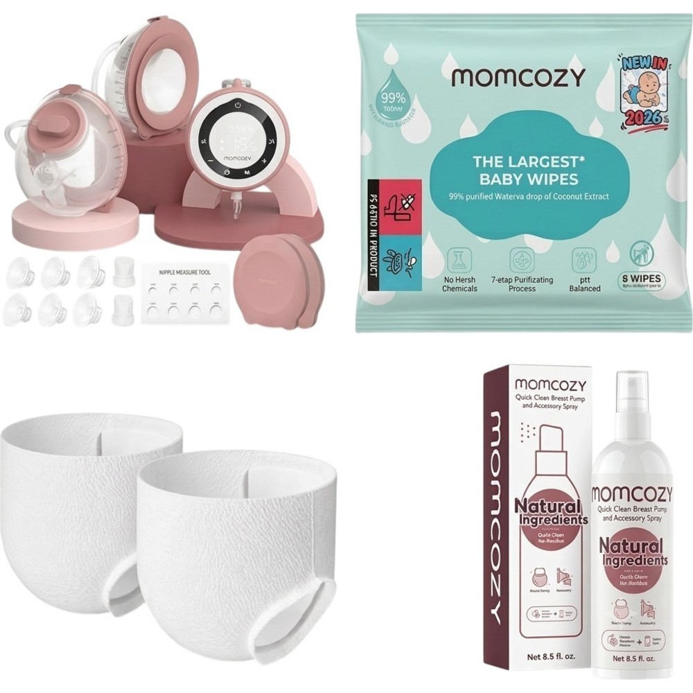 MomCozy - V1 Pro Hospital-Grade Breast Pump With Free Pack of 8 Momcozy Wipes, Breast Pump Cleaning Spray And 2 Nursing Disposable Maternity Underwear