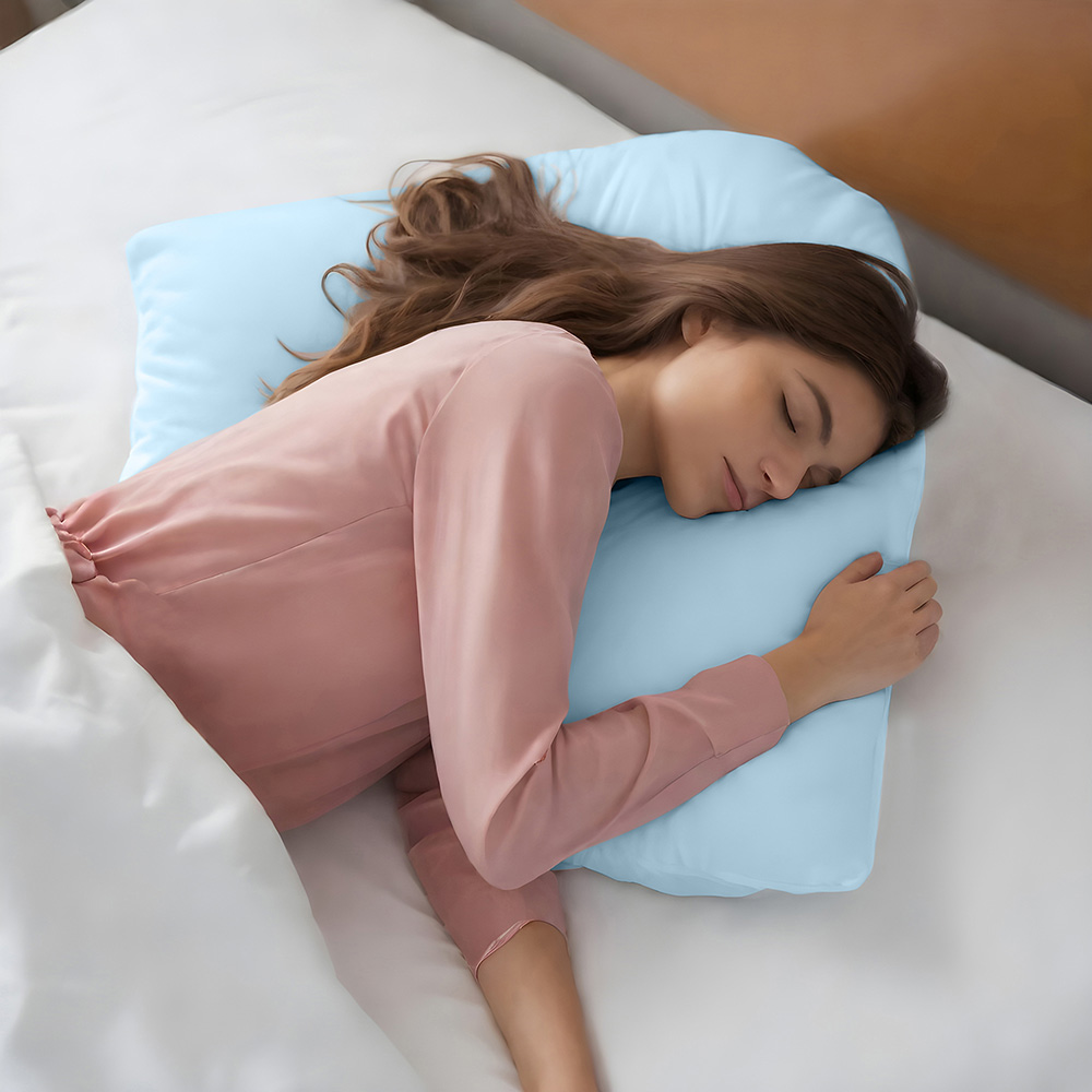 Cotton Home - V- Shape Pillow For Back, Shoulder - 70x70cm - Blue