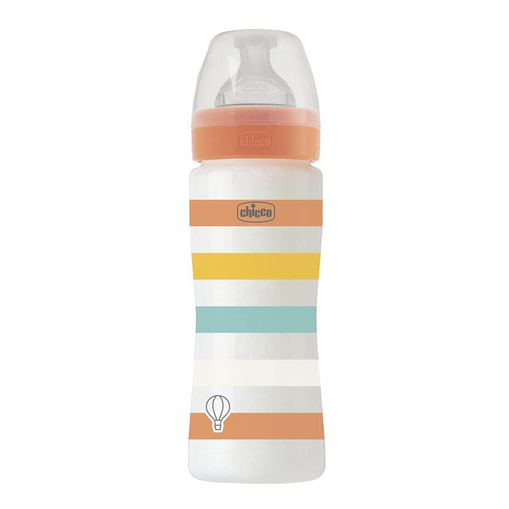 Chicco - Well-Being Plastic Fast Flow Feeding Bottle - Orange - 330 ml