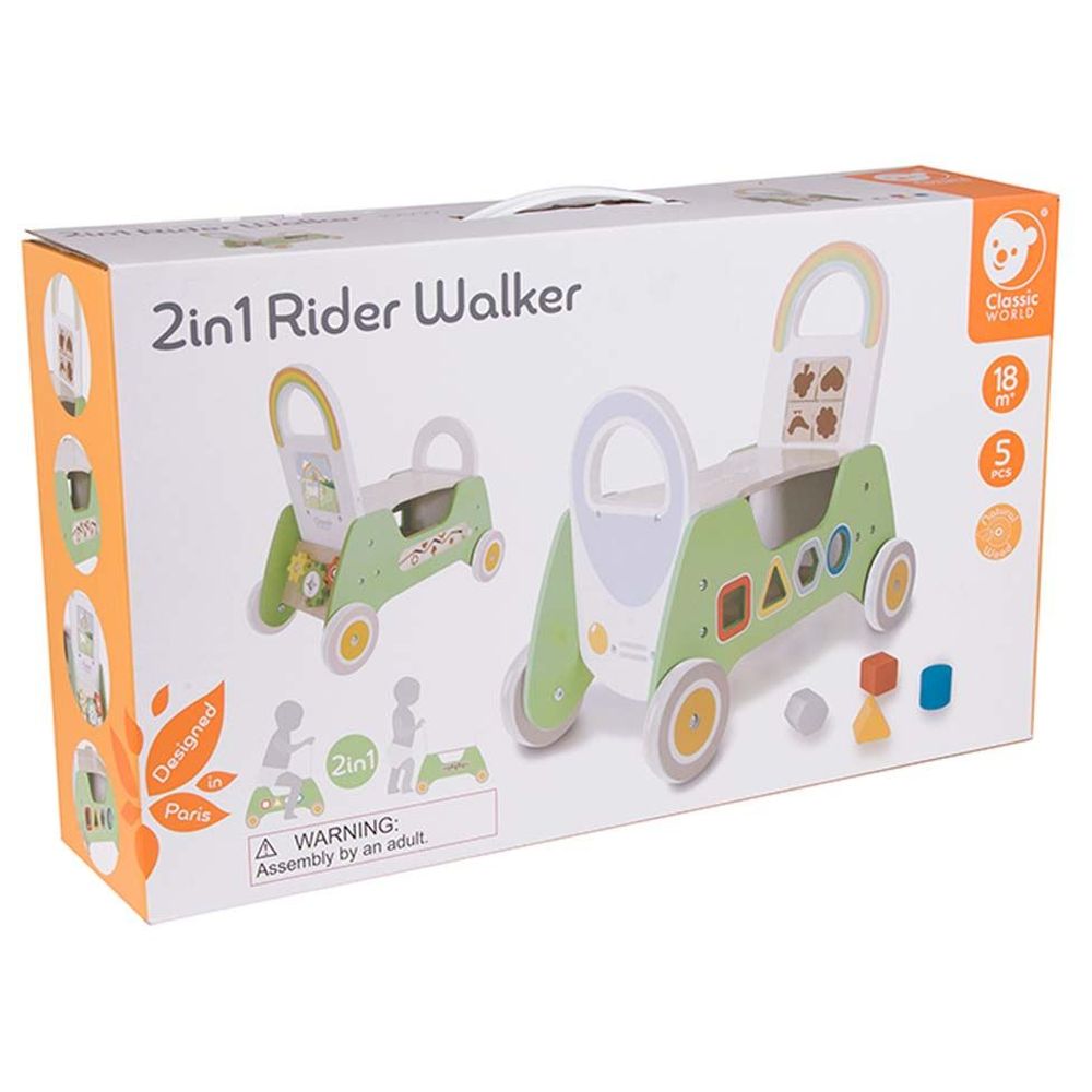 Classic World 2-in-1 Wooden Baby Walker & Rider | Toddler Ride-On Developmental Toy | 18 Months+