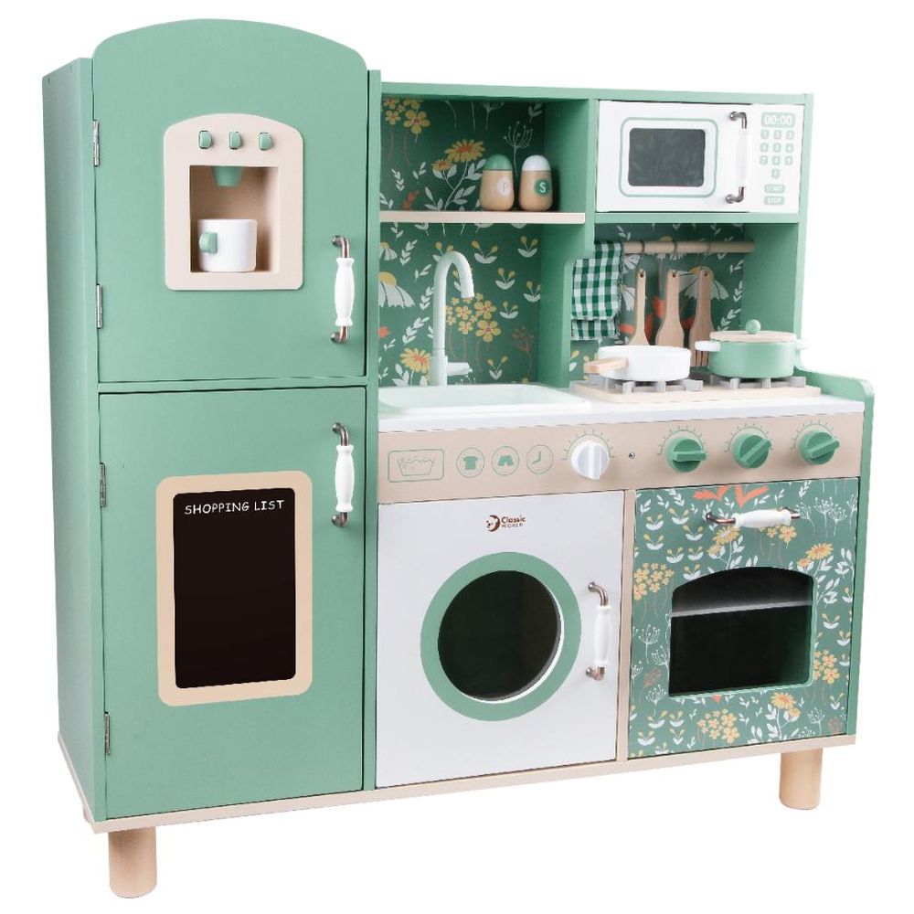 Classic World - Vintage Wooden Play Kitchen with 5 Accessories – Green