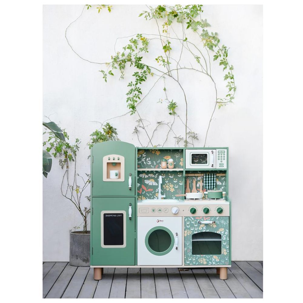 Classic World - Vintage Wooden Play Kitchen with 5 Accessories – Green