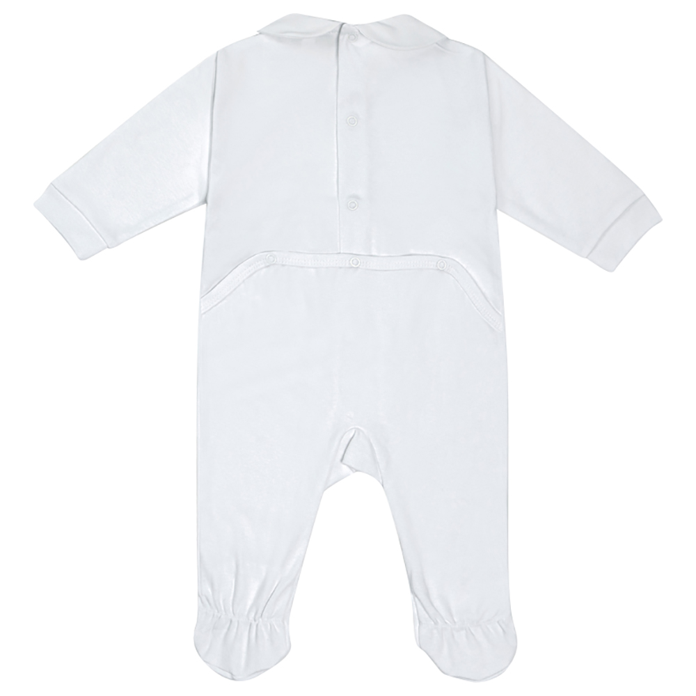 Jules & Juliette Classy Baby Embroidered Footed Sleepsuit - White