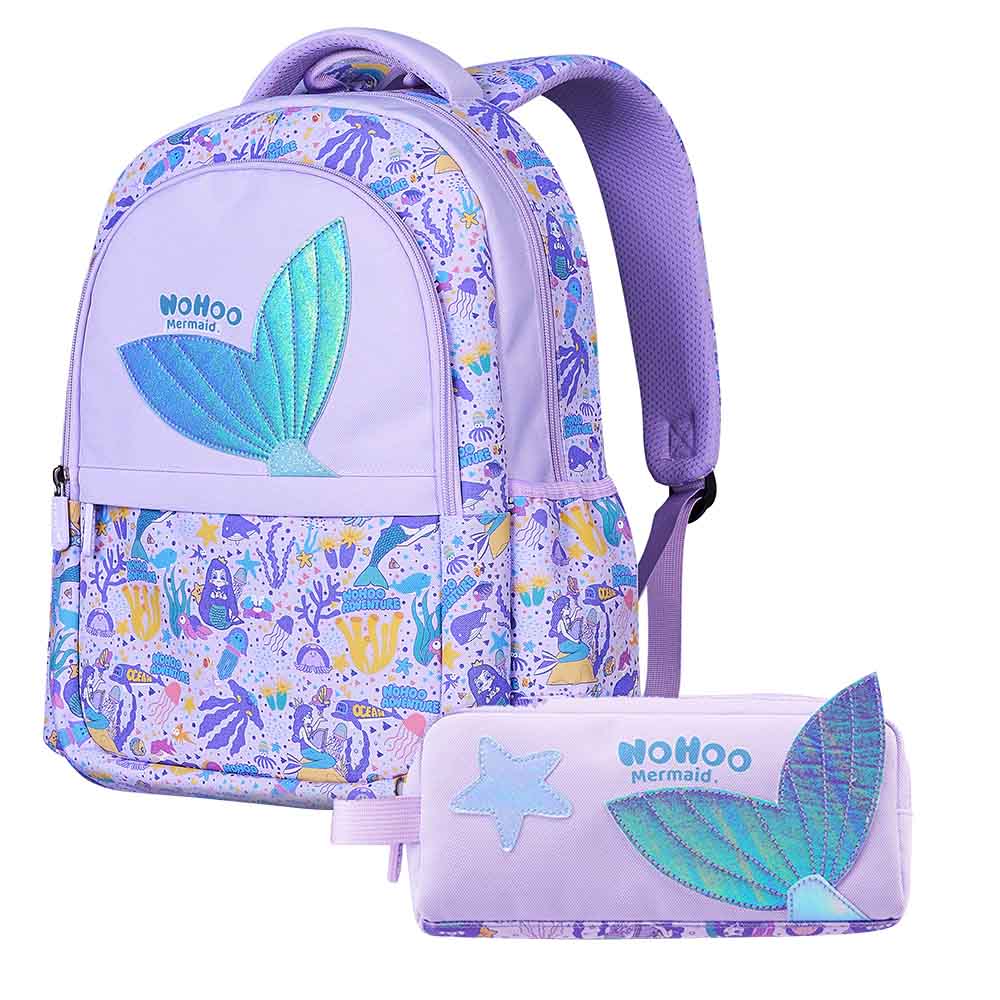 Nohoo - Mermaid School Backpack With Pencil Case - Purple - 16-inch