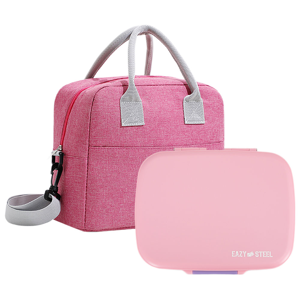 Eazy Kids - Stainless Steel Lunch Box & Insulated Lunch Bag Set - Pink - 2 Pcs