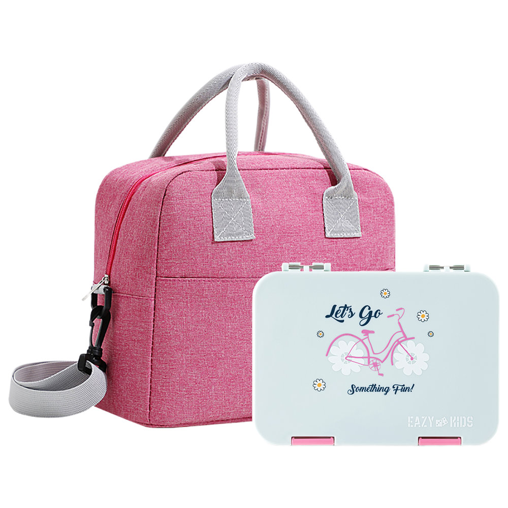 Eazy Kids - 4 Compartment Bento Lunch Box With Insulated Lunch Bag - Bicycle Mint