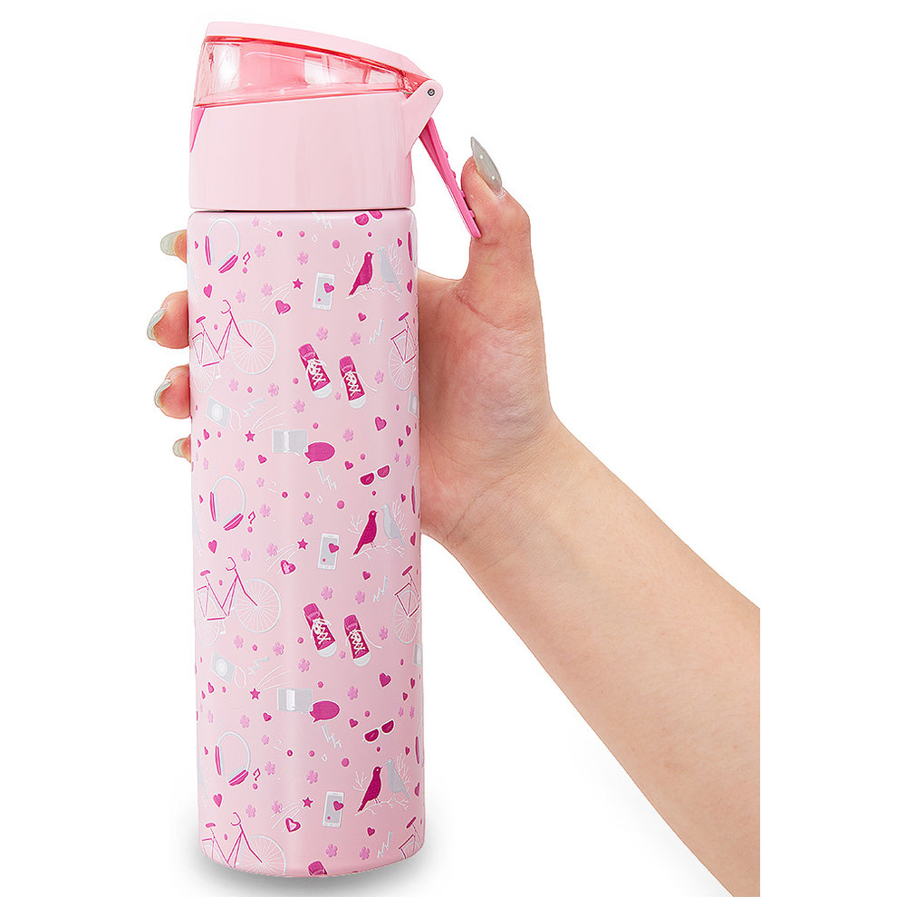 Eazy Kids - Convertible Bento Lunch Box With Cutlery & Insulated Water Bottle Set - Life Pink - 4 Pcs