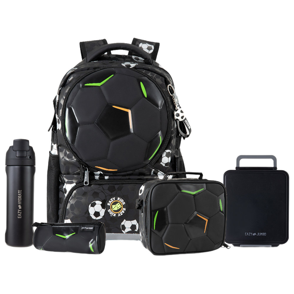 Eazy Kids - Footballer Backpack Combo Set - Black - 17-inch