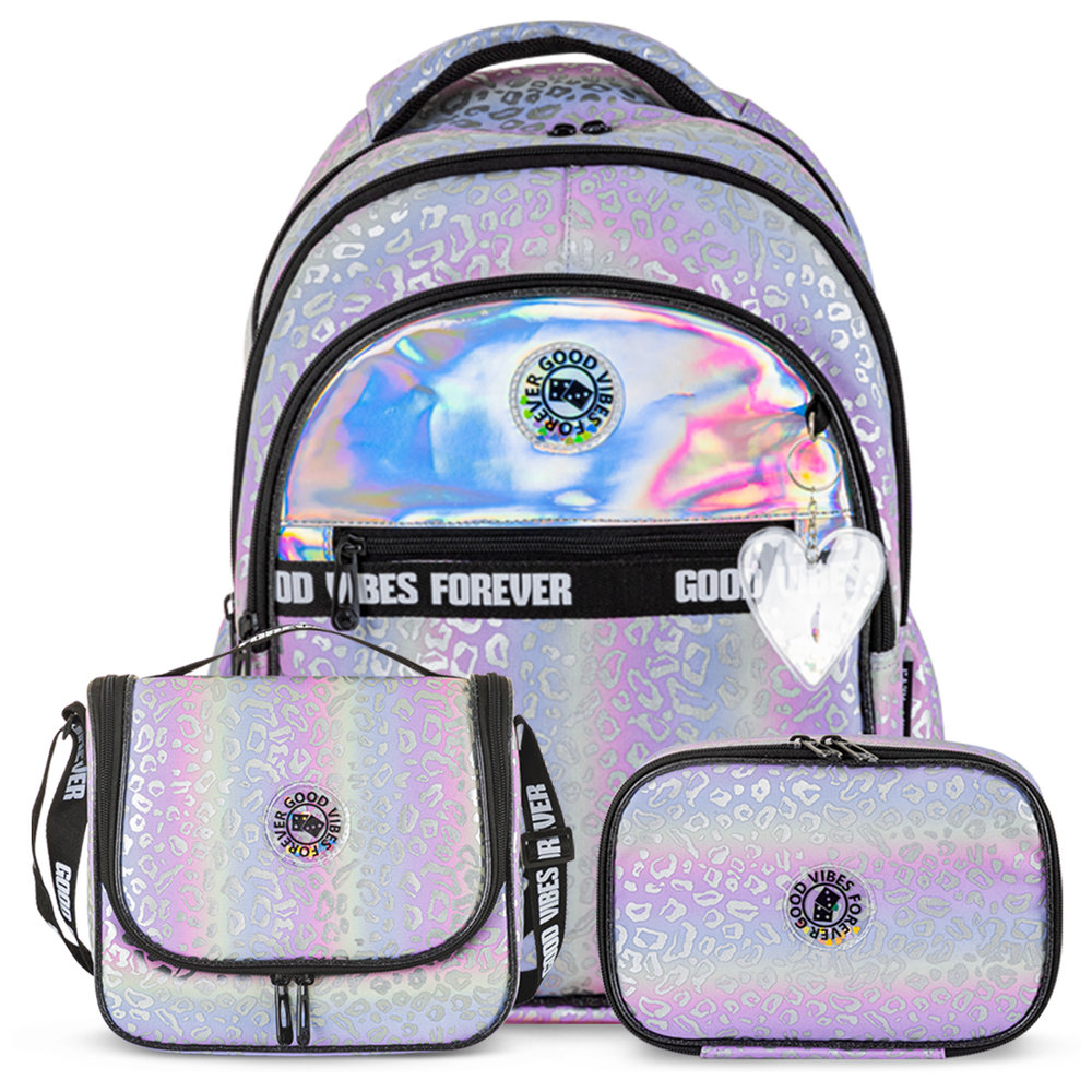 Eazy Kids - Backpack, Stainless Steel Water Bottle, Pencil Case & Lunch Bag Set - Good Vibes - 4 Pcs