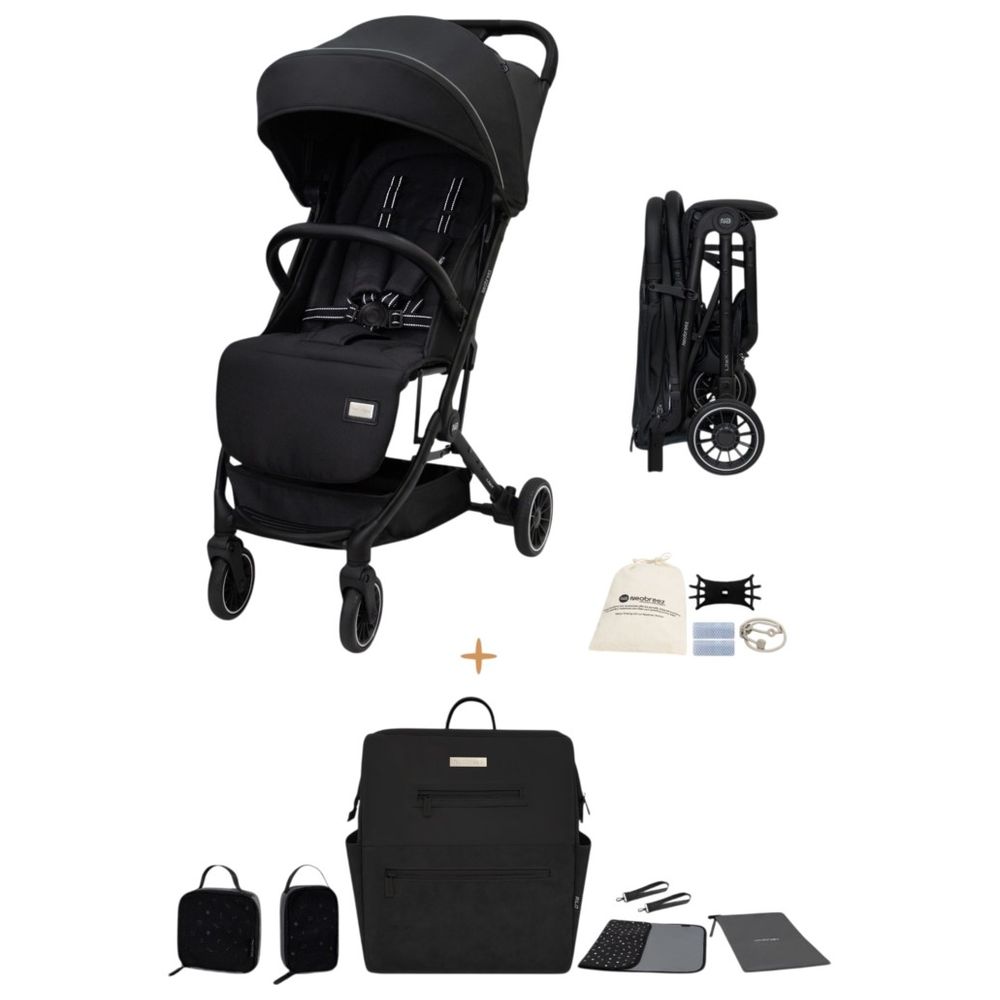 Neobreez - Litex Compact Cabin Stroller And Nixe 7pc-Set Diaper Backpack - Black