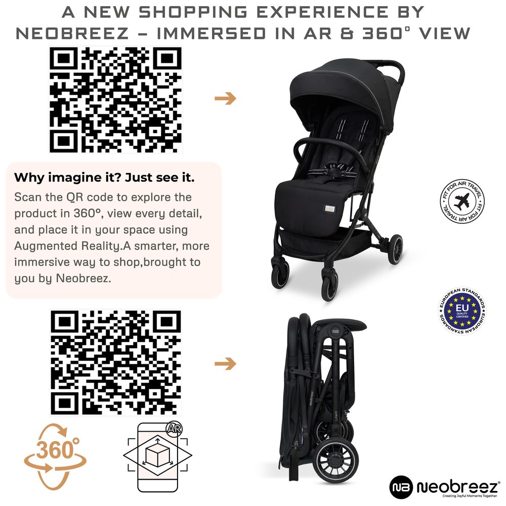 Neobreez - Litex Compact Cabin Stroller And Nixe 7pc-Set Diaper Backpack - Black
