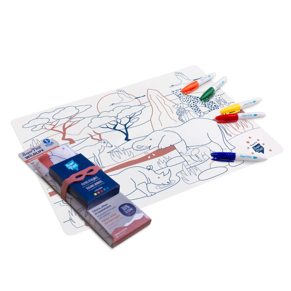 Super Petit - African Savannah Colouring Playmat + Brown wristband + 5 markers