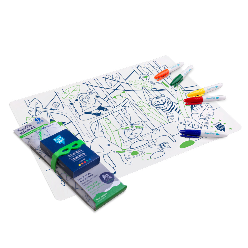 Super Petit - Jungle Colouring Playmat + Green wristband + 5 markers