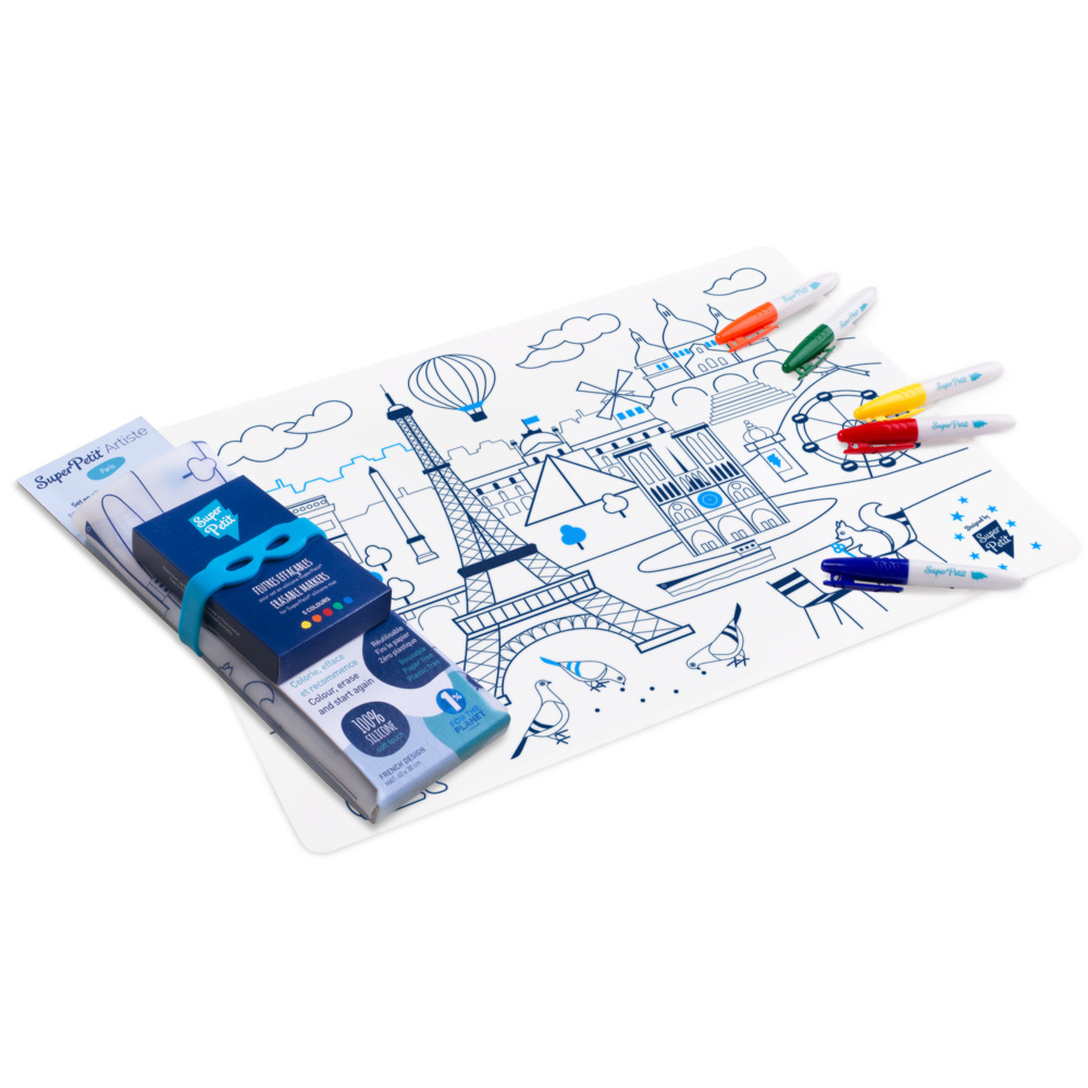 Super Petit - Paris Colouring Playmat + Blue wristband + 5 markers