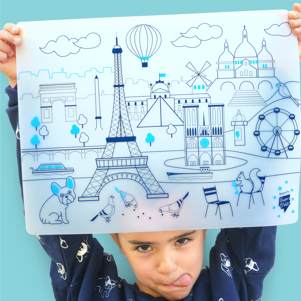 Super Petit - Paris Colouring Playmat + Blue wristband + 5 markers
