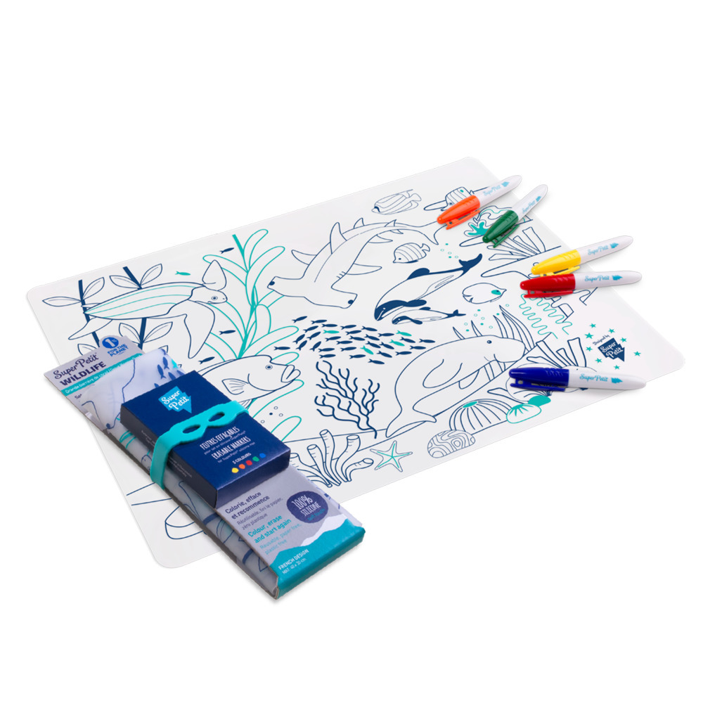 Super Petit - Coral Reef Colouring Playmat + Blue wristband + 5 markers