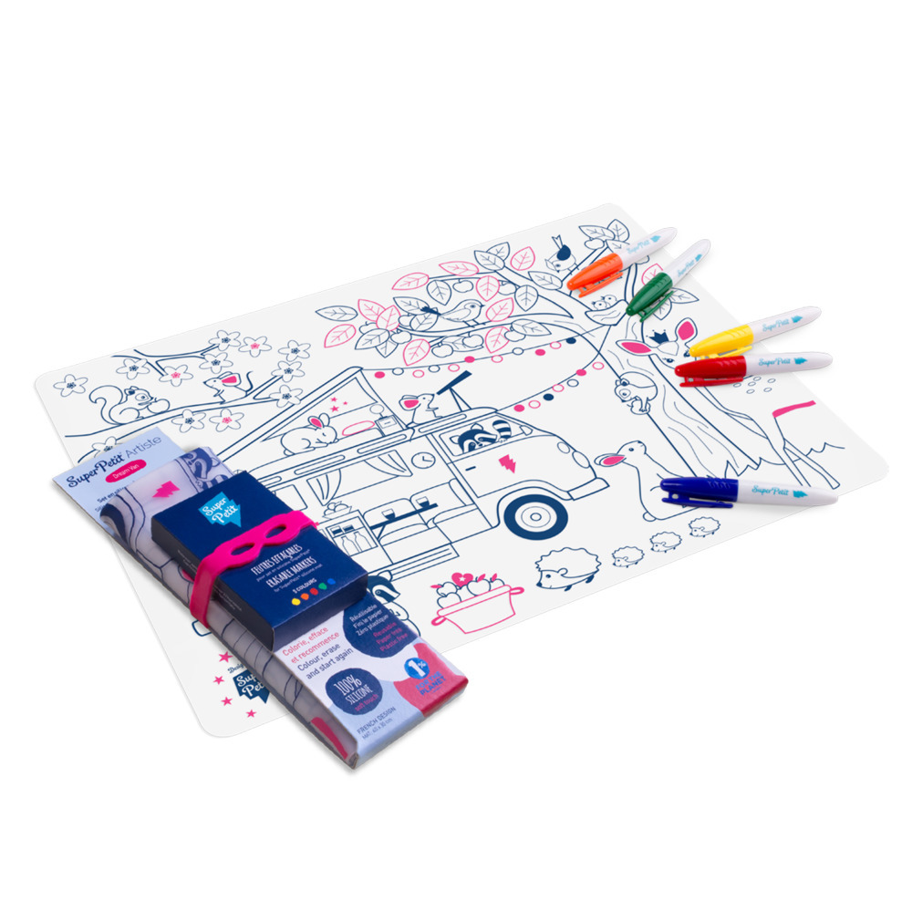 Super Petit - Dream Van Colouring Playmat + Pink wristband + 5 markers