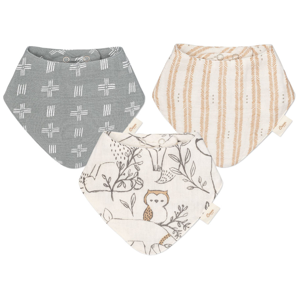 Crane Baby Ezra Muslin Bib Set - Pack of 3