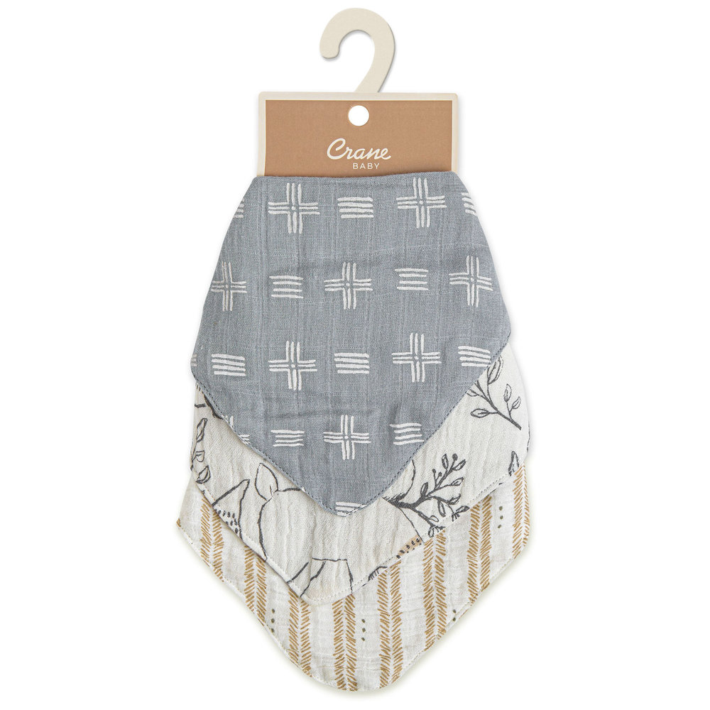 Crane Baby Ezra Muslin Bib Set - Pack of 3