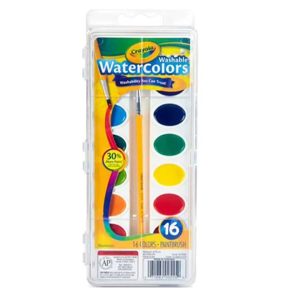 Crayola - Washable Watercolor Paint With Brush - 16 Pcs