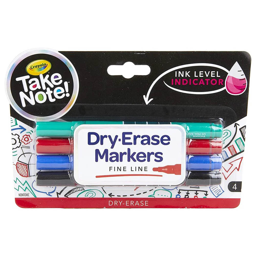 Crayola - Take Note! Fine Line Dry-Erase Markers Pack of 4 - Colored