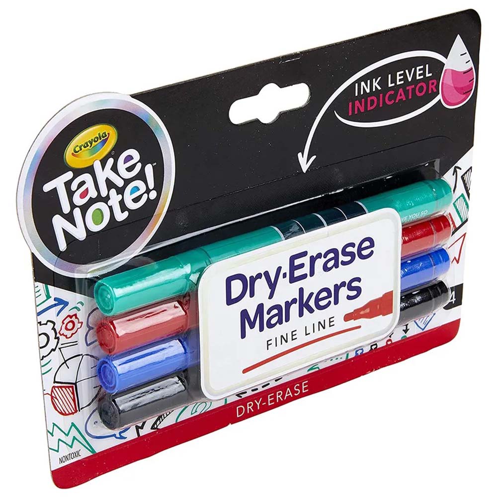 Crayola - Take Note! Fine Line Dry-Erase Markers Pack of 4 - Colored