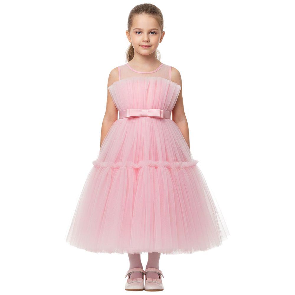 D' Daniela Toddler Girls Bow Front Mesh Gown - Pink